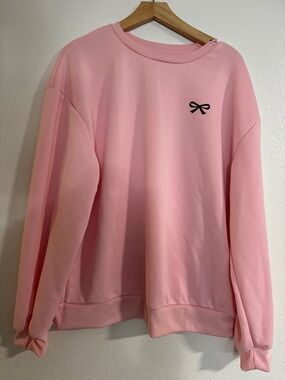 SHEIN Pastel Pink Ribbed Crewneck Sweatshirt